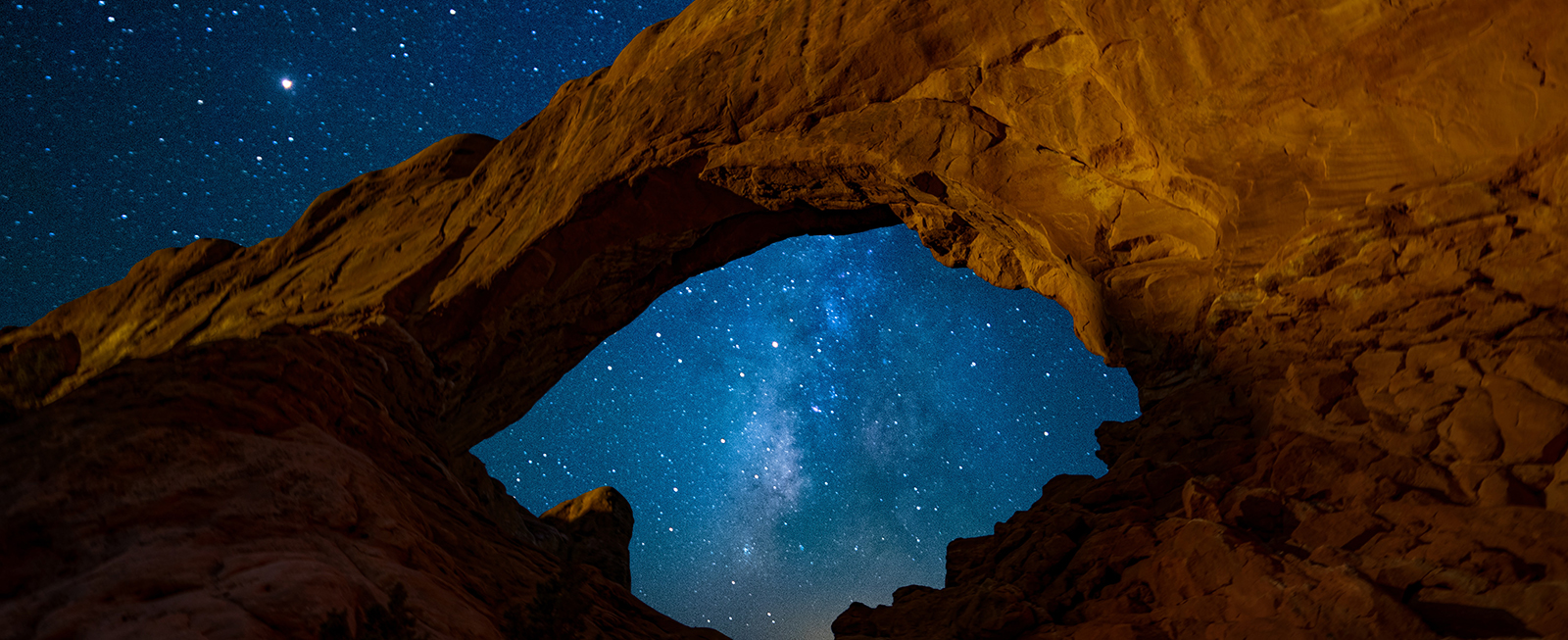 Starry night sky at Arches National Park