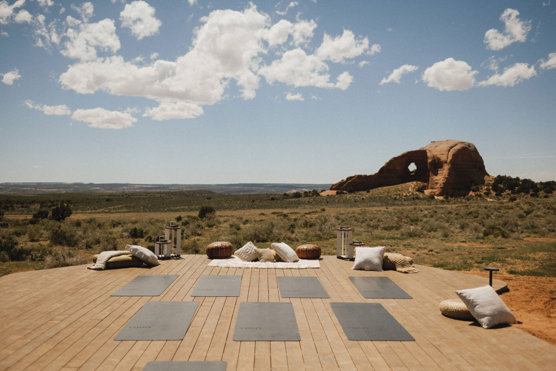 View of yoga deck with Vuori mats at ULUM Moab