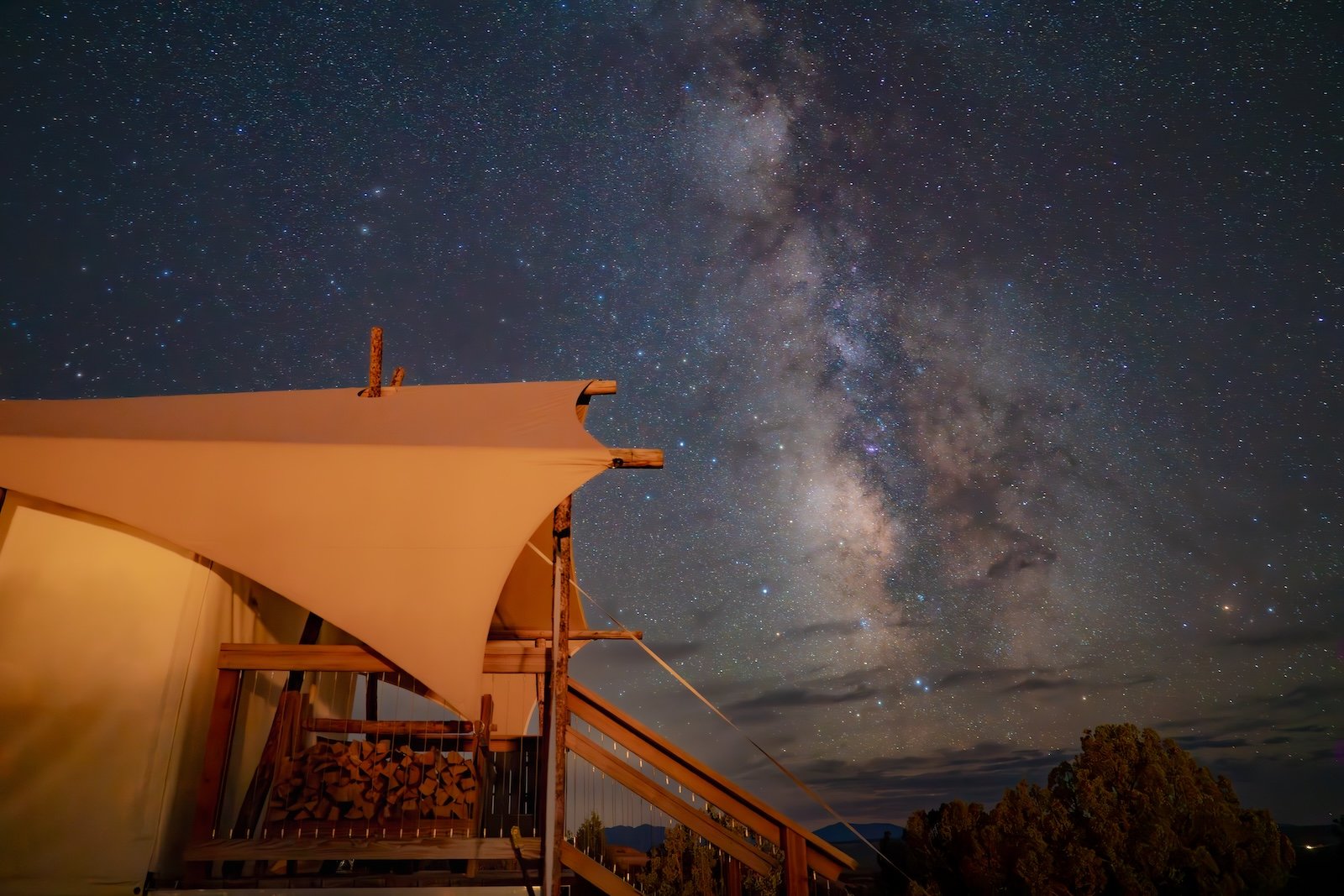 Canvas Suite tent at ULUM Moab with the milky way above.