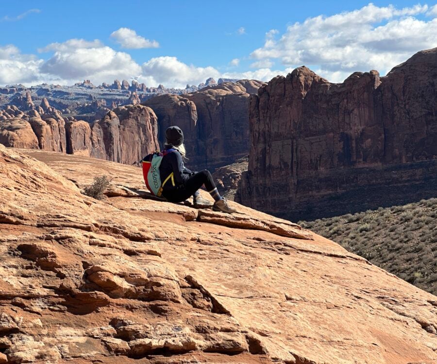 Woman taking in the views of a canyon.