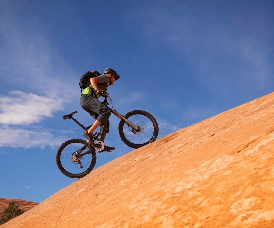 Mountain biking Slickrock trail in Moab.