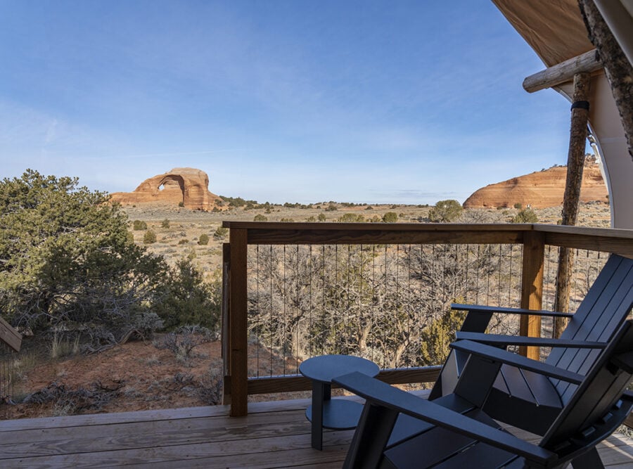 View of Looking Glass Rock from an ULUM Moab Suite Tent