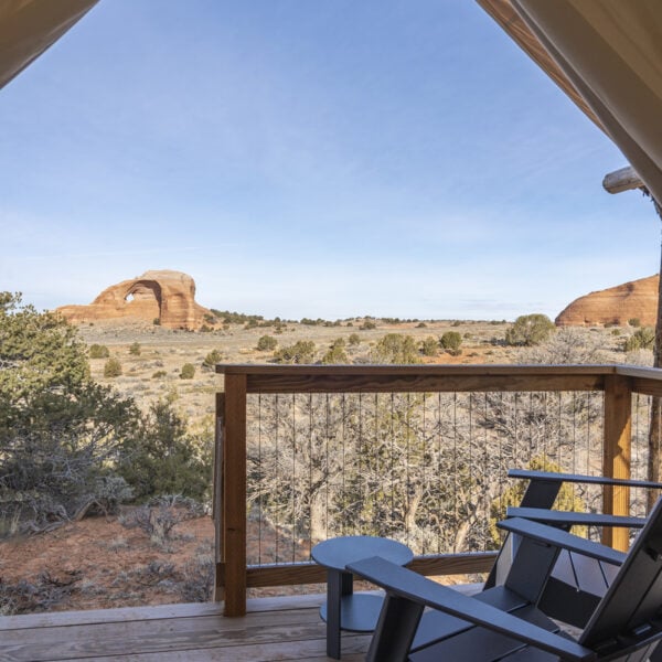 View looking outside of a suite tent at ULUM Moab