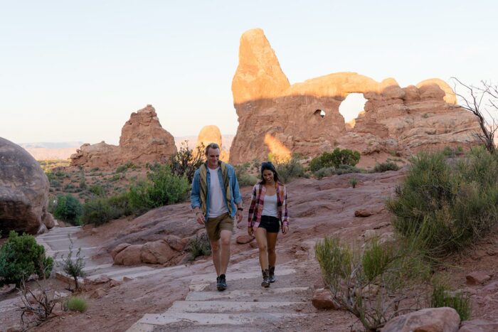 Hikers enjoying the day outside of Arches National Park