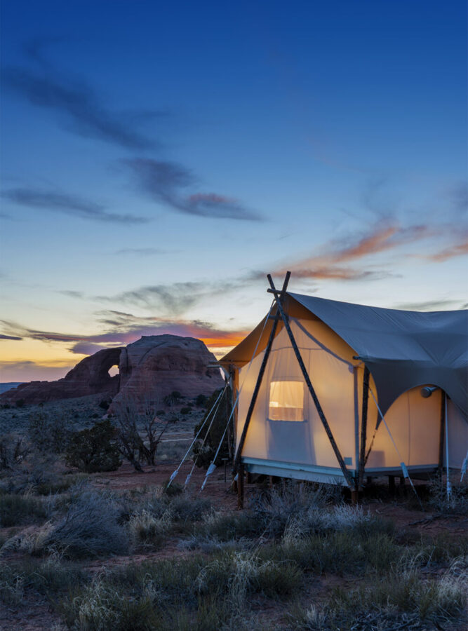 View of Suite Tent at sunset at ULUM Moab